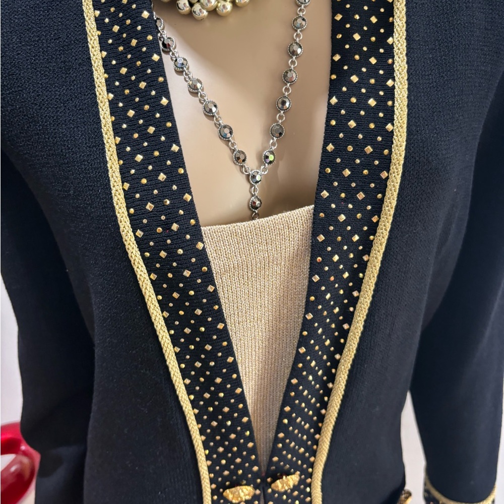 St. John Black Gold Blazer Trim 12 14 paillettes sequins evening embellished - Picture 7 of 10